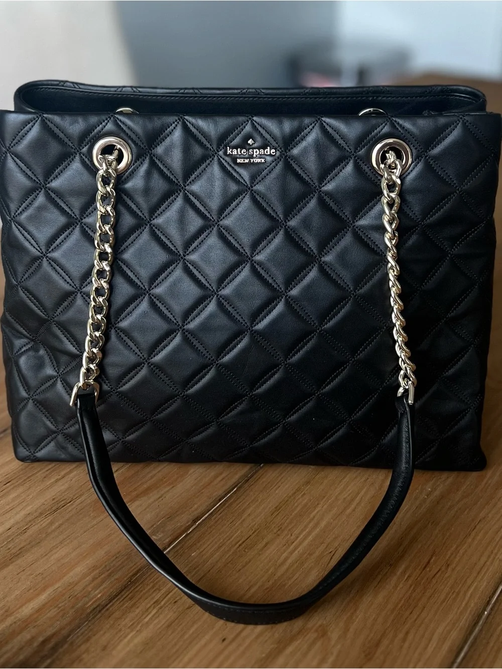 Kate Spade Quilted Leather Chain-Handle Shoulder Bag - Black w/ Silver Hardware